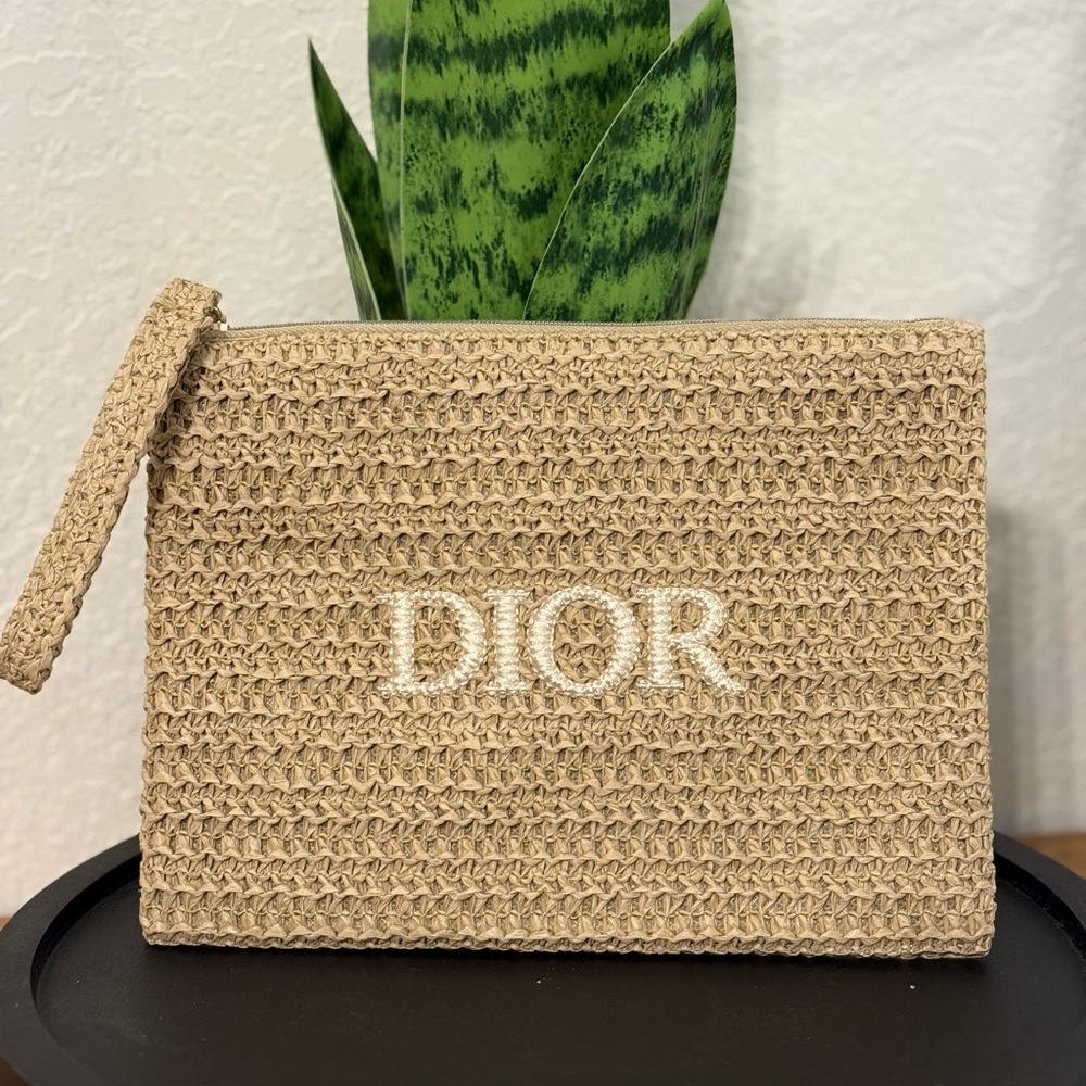 Dior Tan Raffia Clutch with Wristlet